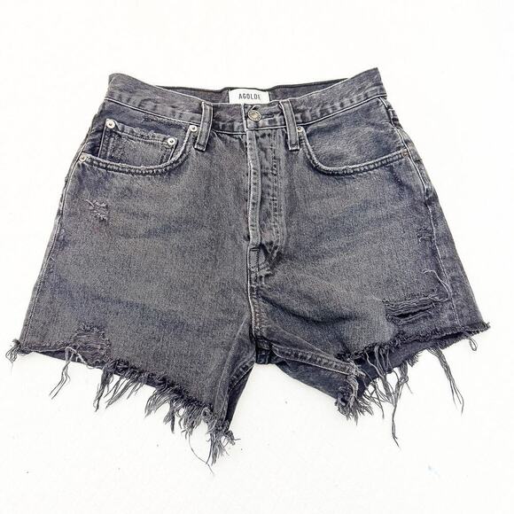 AGOLDE Riley Charcoal Black Denim Cutoffs Jean Shorts Button Fly Size 27 - Picture 1 of 5